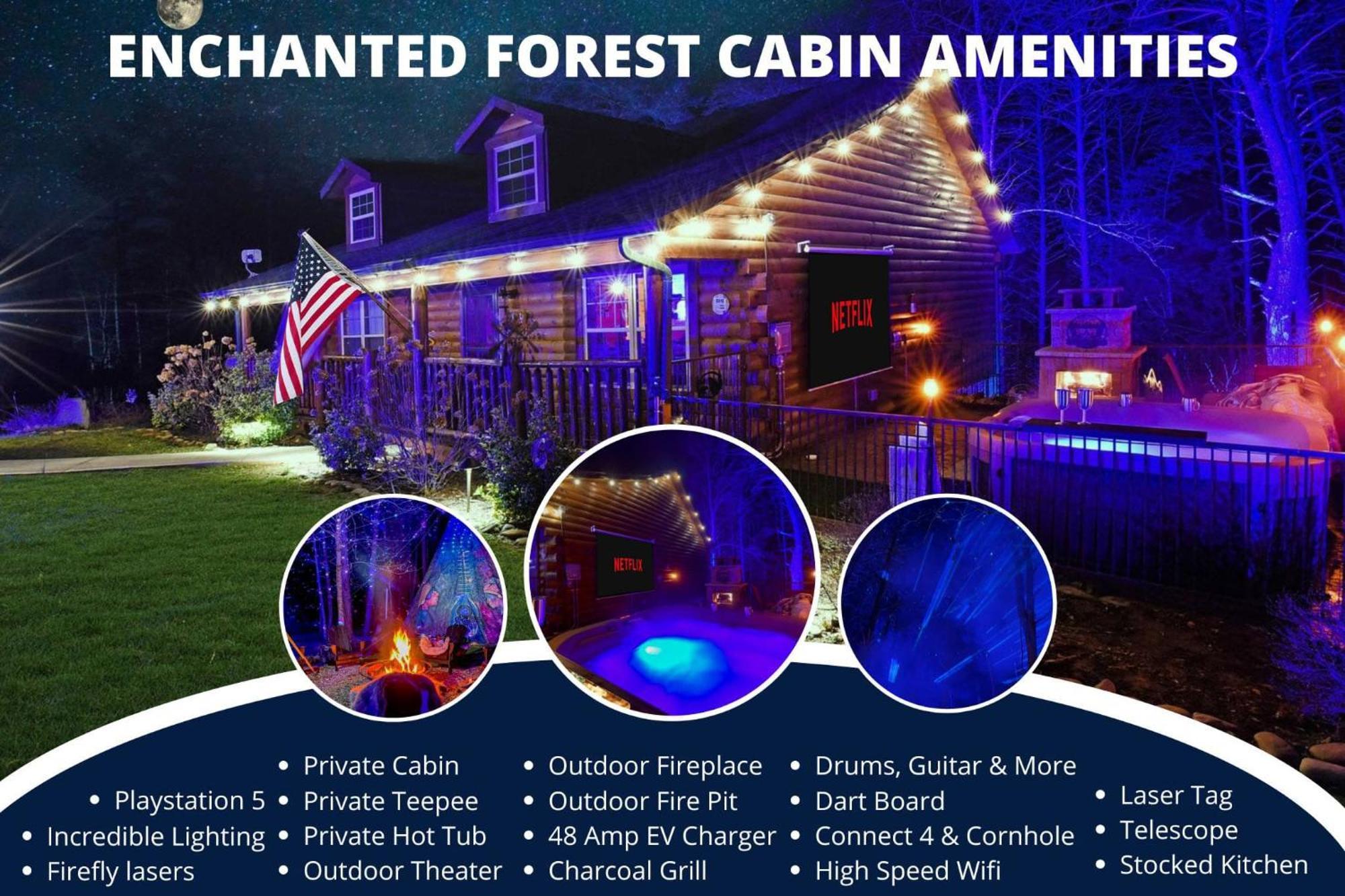 Enchanted Forest Cabin And Teepee! Lights & Laser Show! Private Hot Tub! Unique Stay! 세비어빌 외부 사진