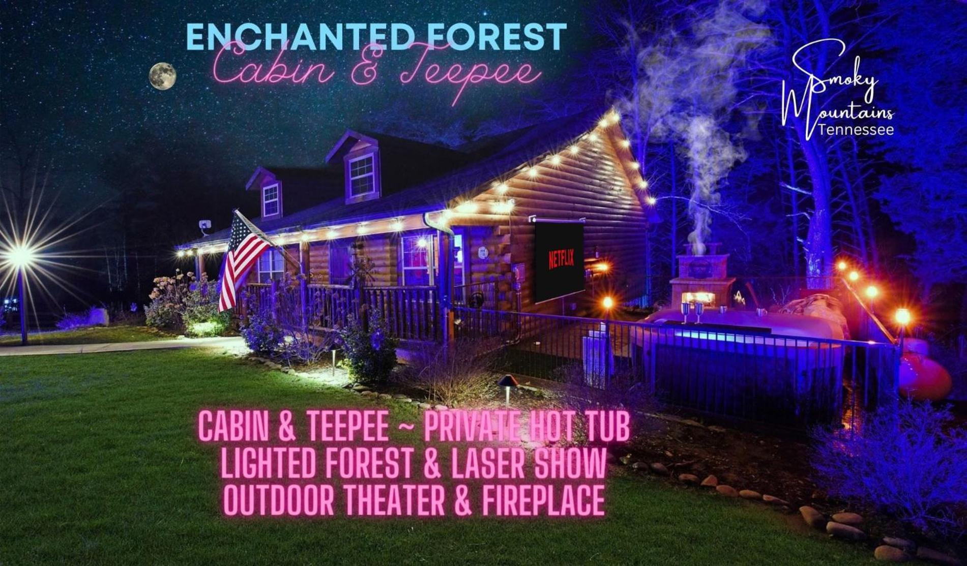 Enchanted Forest Cabin And Teepee! Lights & Laser Show! Private Hot Tub! Unique Stay! 세비어빌 외부 사진